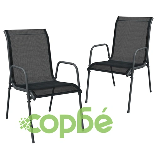 Градински столове, 2 бр, стомана и textilene, черни ➤ топ цена ➤ sorbe.bg