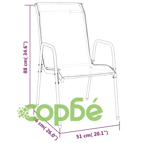 Градински столове, 2 бр, стомана и textilene, черни ➤ топ цена ➤ sorbe.bg