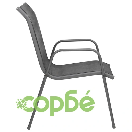 Градински столове, 6 бр, стомана и textilene, черни ➤ топ цена ➤ sorbe.bg