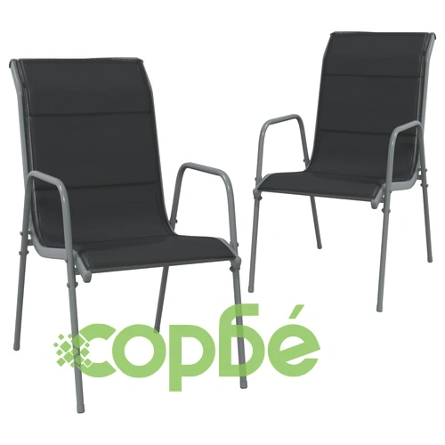 Градински столове, 2 бр, стомана и textilene, черни ➤ топ цена ➤ sorbe.bg