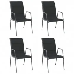 Градински столове, 4 бр, стомана и textilene, черни