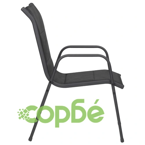 Градински столове, 4 бр, стомана и textilene, черни ➤ топ цена ➤ sorbe.bg