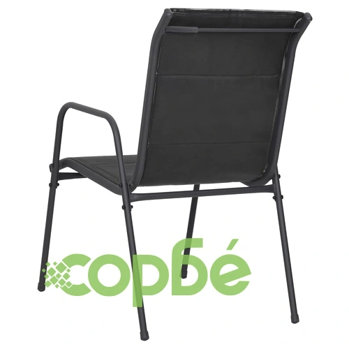 Градински столове, 4 бр, стомана и textilene, черни ➤ топ цена ➤ sorbe.bg