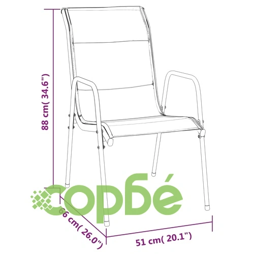 Градински столове, 4 бр, стомана и textilene, черни ➤ топ цена ➤ sorbe.bg
