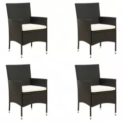 Градински столове с възглавници, 4 бр, полиратан, черни