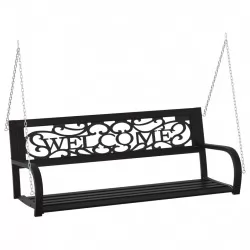 Градинска люлка пейка, 125 см, стомана и пластмаса, черна