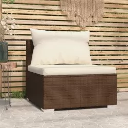 Градински среден диван с възглавници, кафяв полиратан