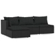 Градински лаундж комплект с възглавници 4 части черен полиратан
