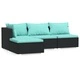 Градински лаундж комплект с възглавници 4 части черен полиратан