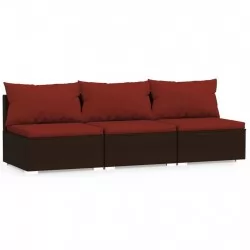 3-местен диван с възглавници, кафяв, полиратан