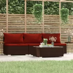 Градински комплект с възглавници, 4 части, кафяв, полиратан