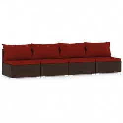 4-местен диван с възглавници, кафяв, полиратан