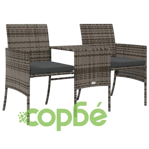 2-местен градински диван с маса и табуретки сив полиратан ➤ топ цена ➤ sorbe.bg