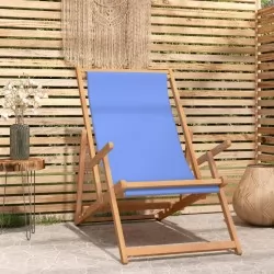 Сгъваем плажен стол, тиково дърво масив, син