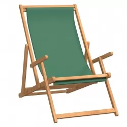 Сгъваем плажен стол, тиково дърво масив, зелен
