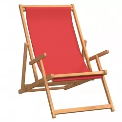Сгъваем плажен стол, тиково дърво масив, червен