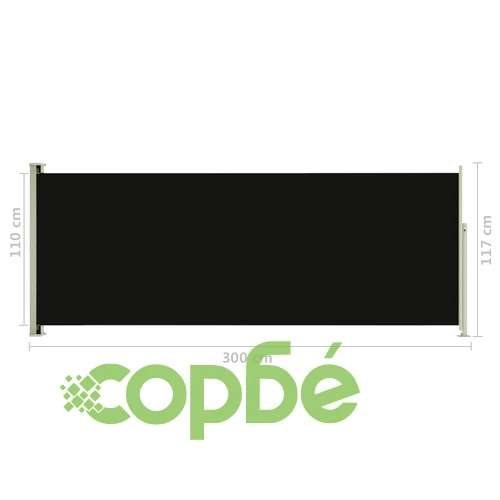 Прибираща се дворна странична тента, 117x300 см, черна ➤ топ цена ➤ sorbe.bg