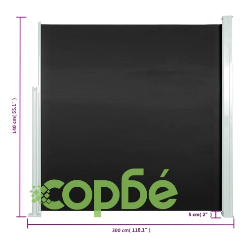 Прибираща се дворна странична тента, 140x300 см, черна ➤ топ цена ➤ sorbe.bg