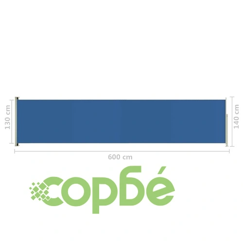 Прибираща се дворна странична тента, 140x600 см, синя ➤ топ цена ➤ sorbe.bg
