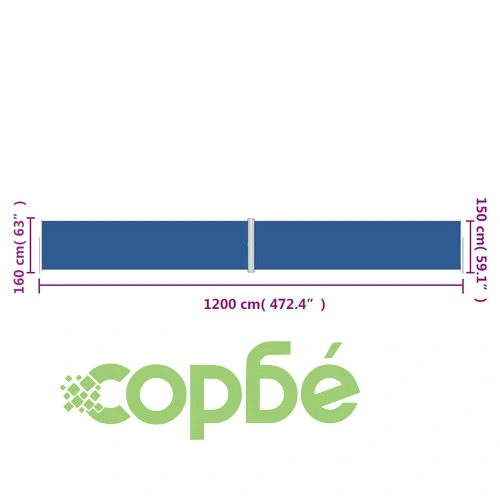 Прибираща се странична тента, синя, 160х1200 см ➤ топ цена ➤ sorbe.bg