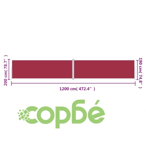 Прибираща се странична тента, червена, 200х1200 см ➤ топ цена ➤ sorbe.bg