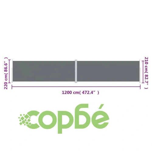 Прибираща се странична тента, антрацит, 220x1200 см ➤ топ цена ➤ sorbe.bg