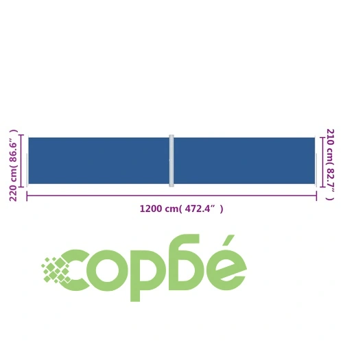 Прибираща се странична тента, синя, 220x1200 см ➤ топ цена ➤ sorbe.bg