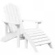 Градински стол Adirondack с табуретка, HDPE, бял