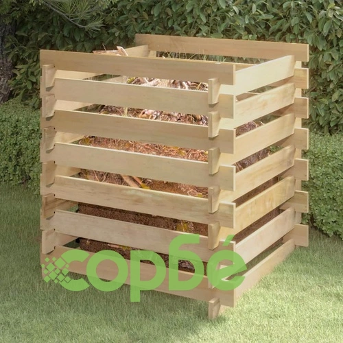 Градински ламелен компостер, 90x90x90 см, импрегниран бор ➤ топ цена ➤ sorbe.bg