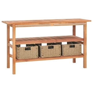 Тоалетка за баня с 3 кошници, тик масив, 132x45x75 см