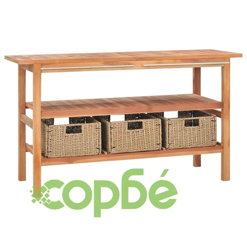 Тоалетка за баня с 3 кошници, тик масив, 132x45x75 см ➤ топ цена ➤ sorbe.bg