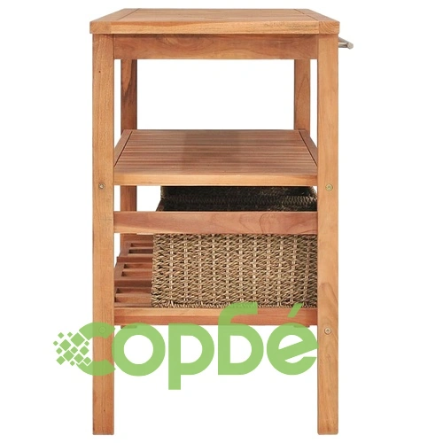 Тоалетка за баня с 3 кошници, тик масив, 132x45x75 см ➤ топ цена ➤ sorbe.bg