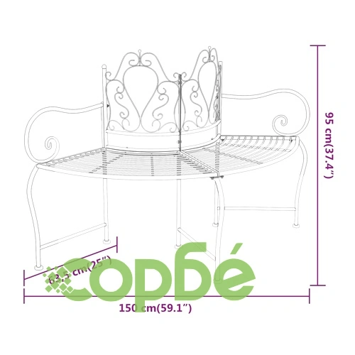 Пейка за около дърво, 150 см, черна, стомана ➤ топ цена ➤ sorbe.bg