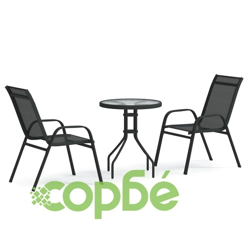 Градински бистро комплект от 3 части, черен ➤ топ цена ➤ sorbe.bg