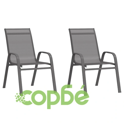 Стифиращи градински столове, 2 бр, сиви, тъкан textilene ➤ топ цена ➤ sorbe.bg