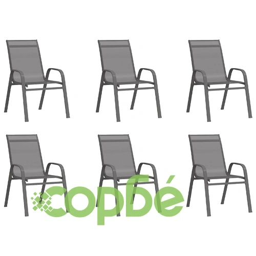 Стифиращи градински столове, 6 бр, сиви, тъкан textilene ➤ топ цена ➤ sorbe.bg