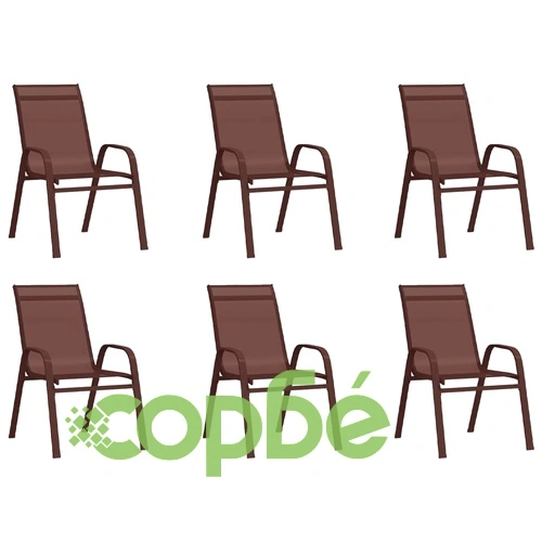 Стифиращи градински столове, 6 бр, кафяви, тъкан textilene ➤ топ цена ➤ sorbe.bg