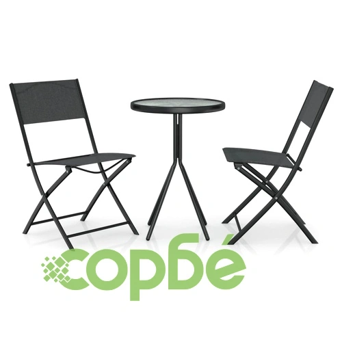 Бистро комплект от 3 части, стомана, черен ➤ топ цена ➤ sorbe.bg