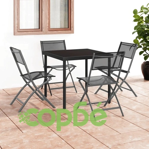 Сгъваеми външни столове, 4 бр, черна стомана и textilene ➤ топ цена ➤ sorbe.bg