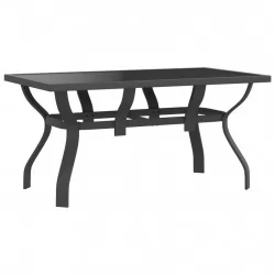 Градинска маса, сиво-черна, 140x70x70 см, стомана и стъкло
