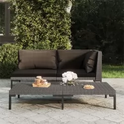 Градински диван с възглавници, полукръгъл полиратан