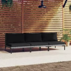 Градински дивани с възглавници, 3 бр, полукръгъл полиратан