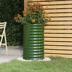 Градински плантер прахово боядисана стомана 40x40x68 см зелен