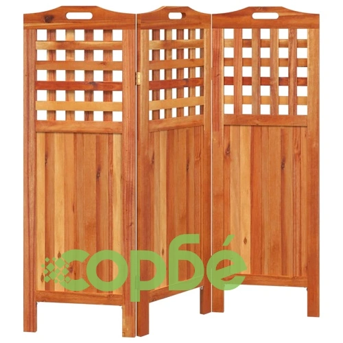 Параван за стая, 3 панела, 121,5x2x115 cм, акациево дърво масив ➤ топ цена ➤ sorbe.bg