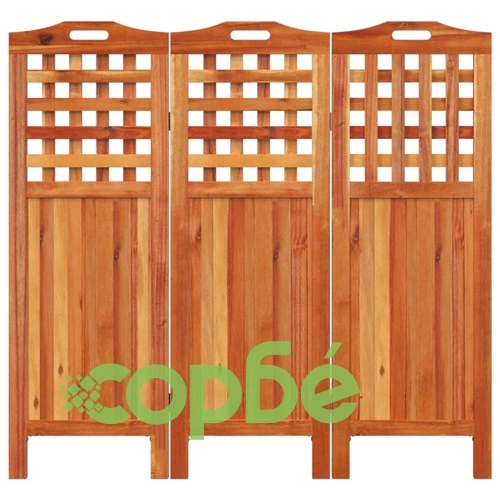 Параван за стая, 3 панела, 121,5x2x115 cм, акациево дърво масив ➤ топ цена ➤ sorbe.bg