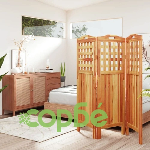 Параван за стая, 3 панела, 121,5x2x115 cм, акациево дърво масив ➤ топ цена ➤ sorbe.bg