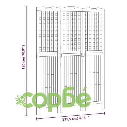 Параван за стая, 3 панела, 121,5x2x180 cм, акациево дърво масив ➤ топ цена ➤ sorbe.bg