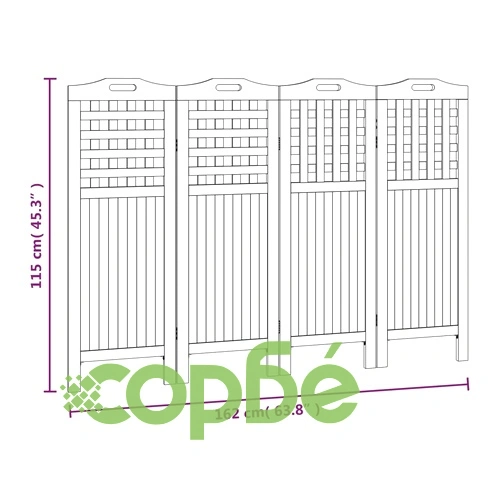 Параван за стая, 4 панела, 162x2x115 cм, акациево дърво масив ➤ топ цена ➤ sorbe.bg