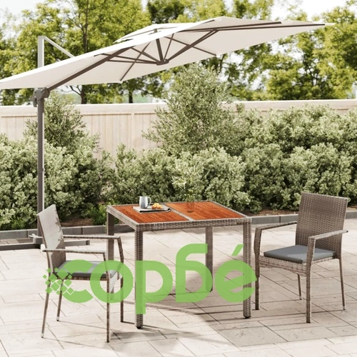 Градински трапезен комплект 3 части с възглавници сив полиратан ➤ топ цена ➤ sorbe.bg