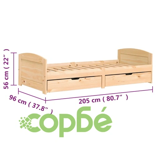 Дневно легло с 2 чекмеджета IRUN 90x200 см бор масив ➤ топ цена ➤ sorbe.bg